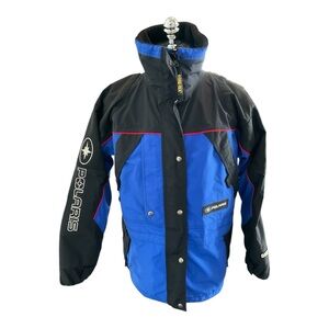 Polaris Women’s Sz L Gore Tex Snowmobile Ski Jacket Blue Nylon Logos Outdoor